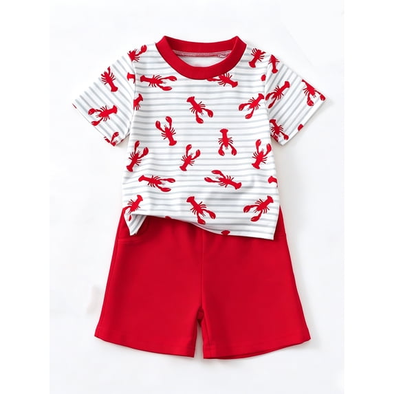 WIBACKER Toddler Baby Boy Summer Clothes 3M-3Y Infant Boys Outfit Lobster Print Short Sleeve T-Shirt Tops + Shorts Set
