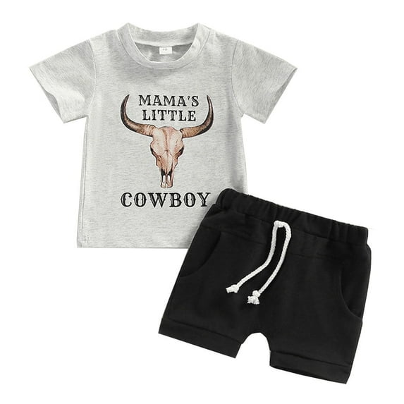 WIBACKER Toddler Baby Boy Western Cowboy Casual Outfit Short Sleeve Tops + Shorts Set Summer Clothes