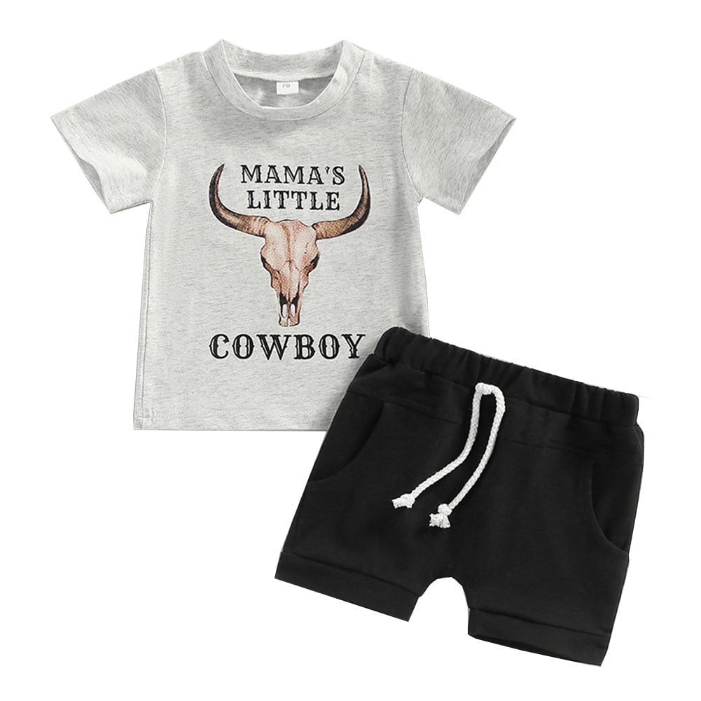 WIBACKER Toddler Baby Boy Western Cowboy Casual Outfit Short Sleeve