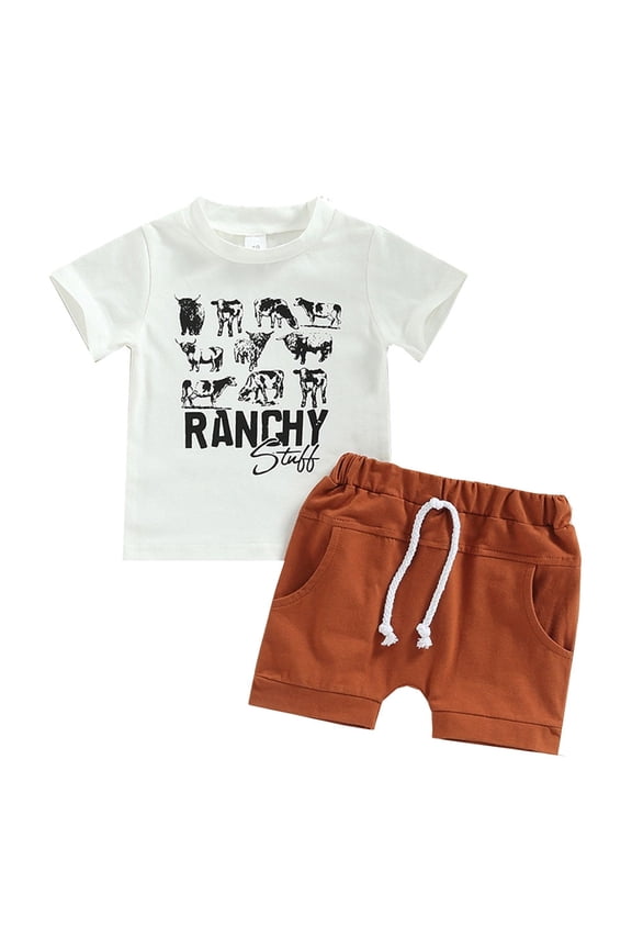 Toddler Baby Boy Western Cowboy Casual Outfit Short Sleeve Tops + Shorts Set Summer Clothes