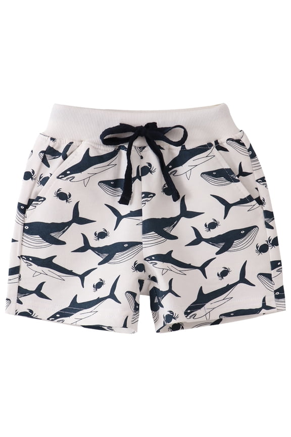 Toddler Baby Boys Cotton Shorts with Drawstring Summer Shorts Little Boys Clothes Shark Sport Shorts