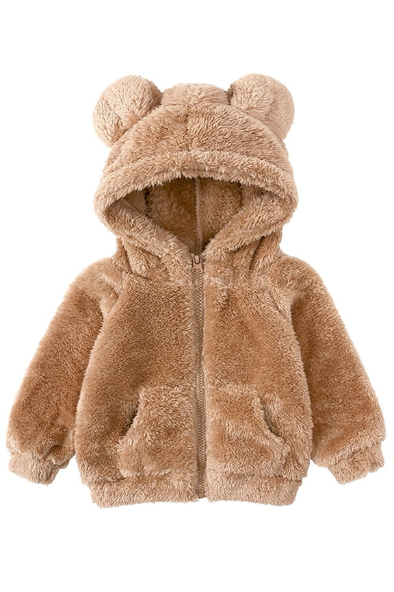 Toddler Baby Boys Girls Fleece Hooded Jacket Coat with Bear Ears Fall Winter Warm Kids Outwear Zipper Up 0-6Y