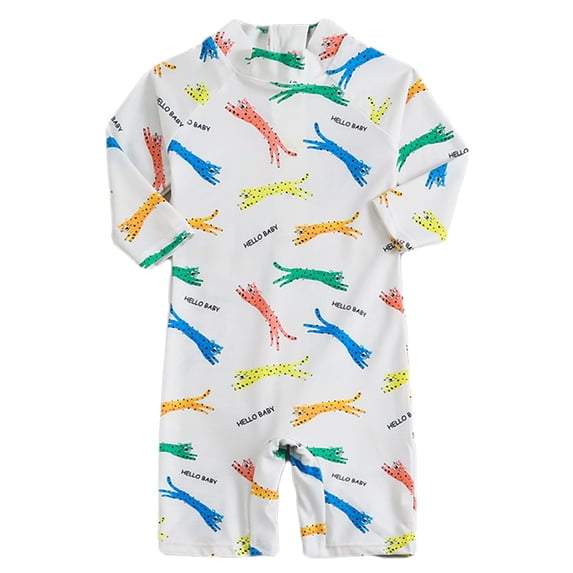 WIBACKER Toddler Baby Boys UPF 50+ Cheetahs Long Sleeve One Piece Rash Guard Infant Swimsuit with Zipper Bathing Suit