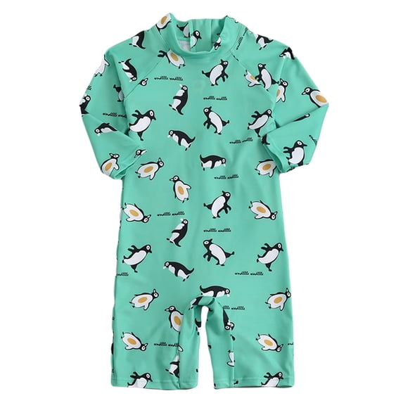 WIBACKER Toddler Baby Boys UPF 50+ Penguin Long Sleeve One Piece Rash Guard Infant Swimsuit with Zipper Bathing Suit