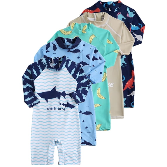 WIBACKER Toddler Baby Boys UPF 50+ Shark Long Sleeve One Piece Rash Guard Infant Swimsuit with Zipper Bathing Suit