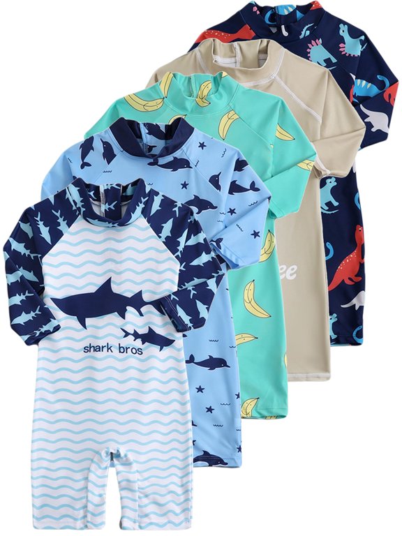 Toddler Baby Boys UPF 50+ Shark Long Sleeve One Piece Rash Guard Infant Swimsuit with Zipper Bathing Suit