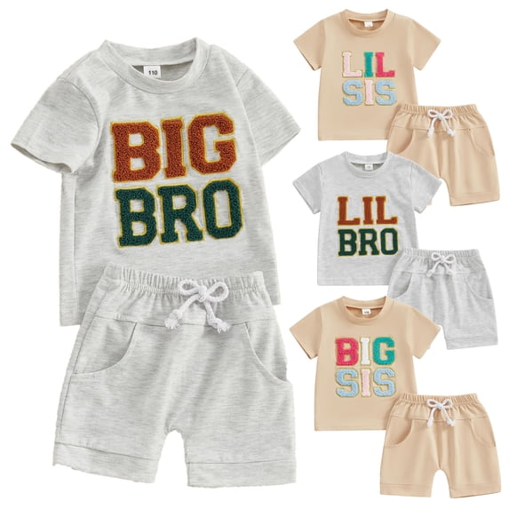 WIBACKER Toddler Baby Girl Boy Summer Clothes Short Sleeve T Shirt Casual Shorts Sets Sister Brother Matching Outfits