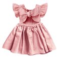 thumbnail image 1 of WIBACKER Toddler Baby Girl Dress Summer Cotton Linen Ruffle Halter Sleeveless Kids Casual Beach Party Dresses 2-5 Years, 1 of 8