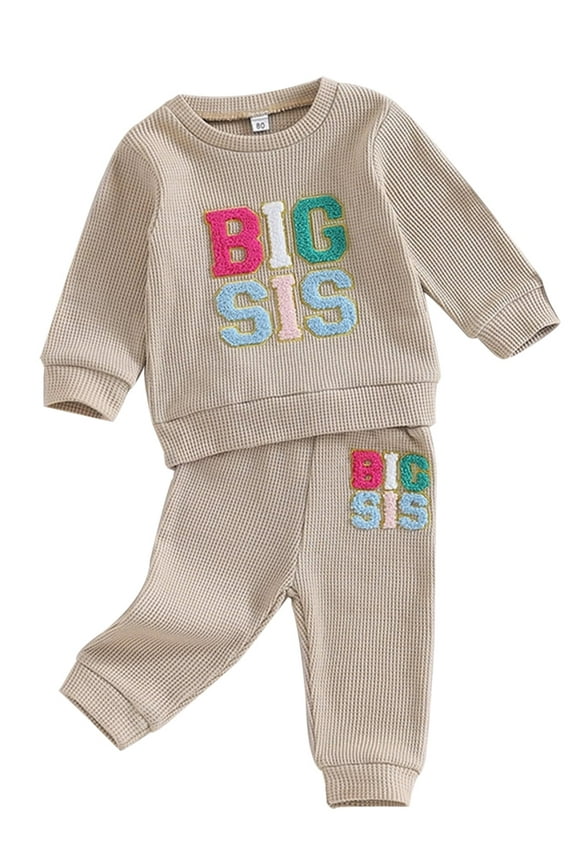 Toddler Baby Girl Sister Matching Outfit Lil/Big Sis Letter Print Sweatshirt Top Pants 2Pcs Fall Winter Clothes