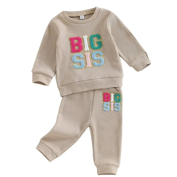 WIBACKER Toddler Baby Girl Sister Matching Outfit Lil/Big Sis Letter Print Sweatshirt Top Pants 2Pcs Fall Winter Clothes