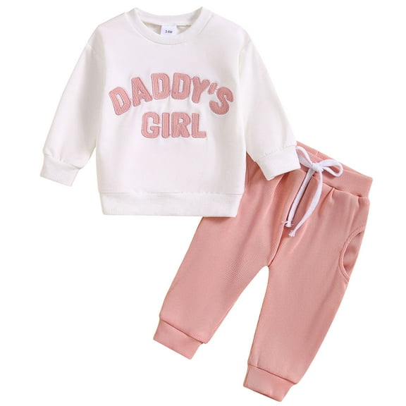 WIBACKER Toddler Baby Girls Clothes Daddy Girl Fall Winter Outfit Long Sleeve Letter Sweatshirt Ribbed Jogger Pants Newborn Set