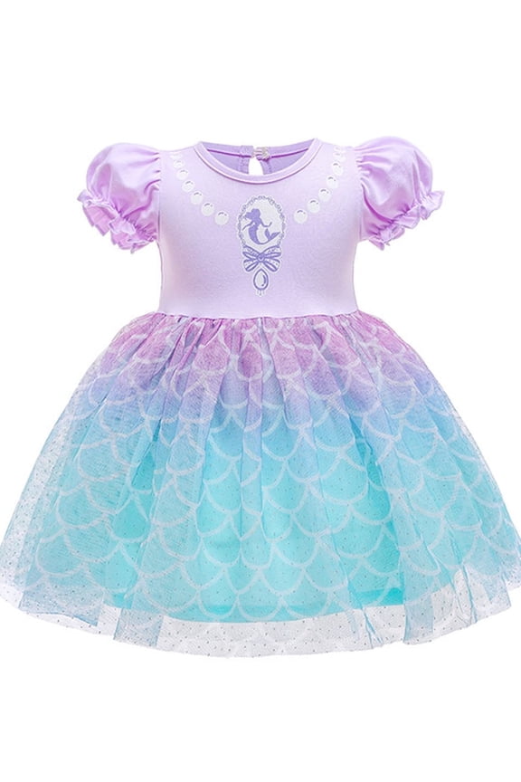 Toddler Birthday Princess Mermaid Dress Little Girls Cotton Christmas Party Dress Up Kids Tulle Dresses