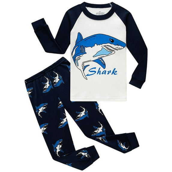 WIBACKER Toddler Boys Cotton Pajama Sets Snug Fit Long Sleeve Tops & Sleep Pants Soft Kids Shark Sleepwear Sizes 3T-8T