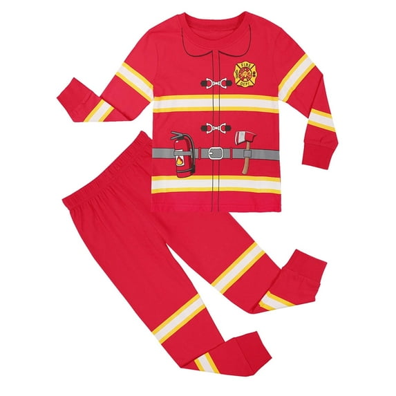 WIBACKER Toddler and Little Boys Fire Fighter Sleepwear Kids 100% Cotton Halloween Pajamas Set 2Pcs Pjs Cosplay 3T