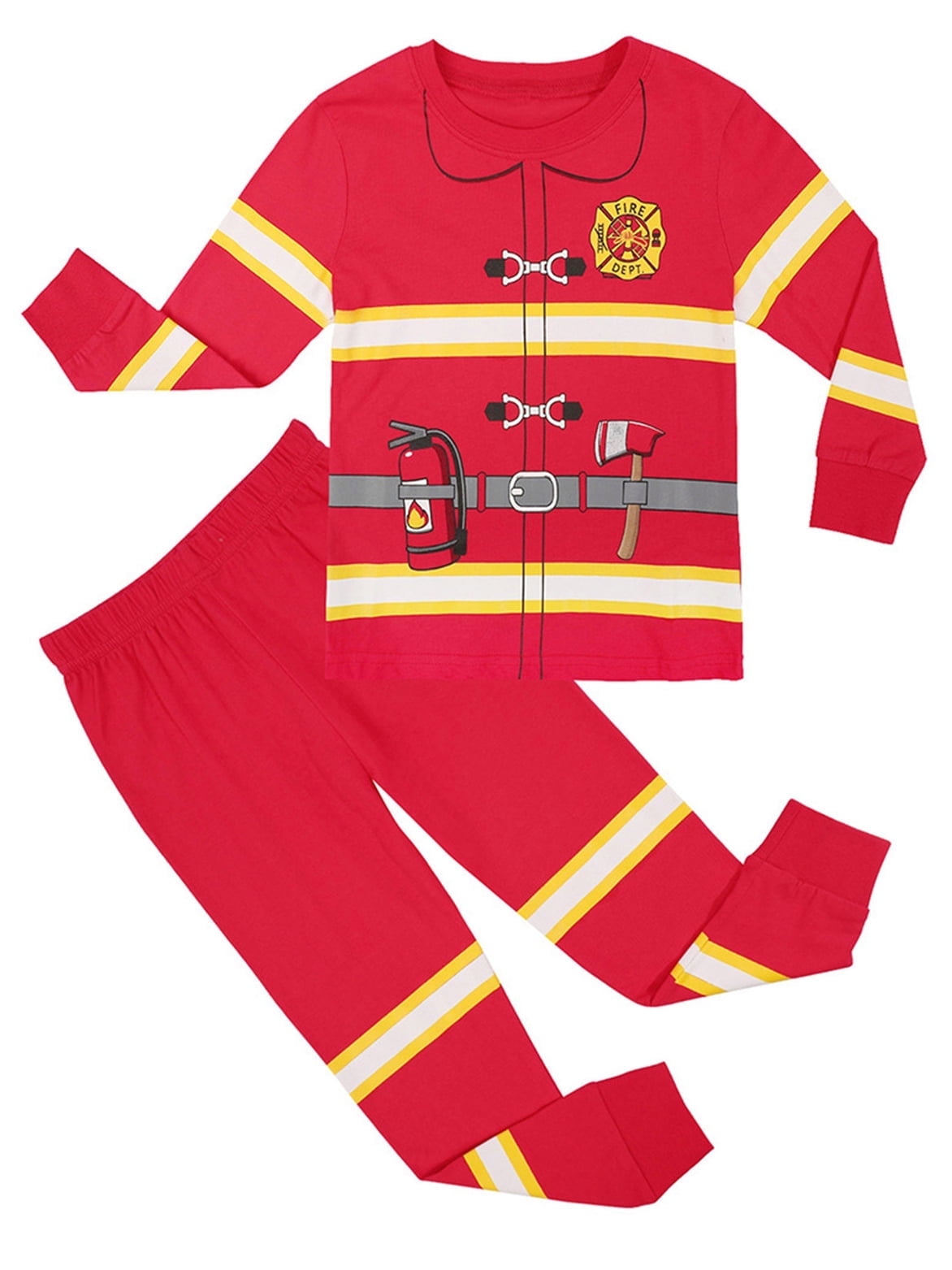 Toddler Boys Fire Fighter Cotton Sleepwear Halloween Pajamas Set Long Sleeve 2Pcs Pjs Cosplay Costume