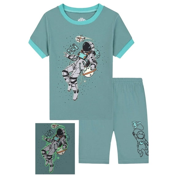 WIBACKER Toddler Boys Glow in the Dark Pajamas Short Sets Dinosaur Cotton 2 Piece Pjs Sleepwear Summer Clothes Kids Jammies 2-9Y