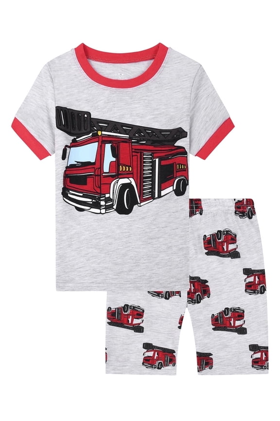 Toddler Boys Pajamas Short Sets Fire Truck Cotton 2 Piece Pjs Sleepwear Summer Clothes Kids Jammies 2-9Y