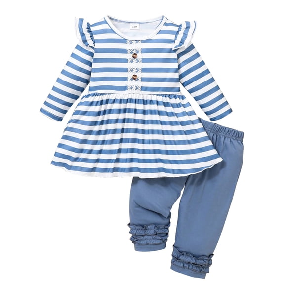 WIBACKER Toddler Girl Clothes Ruffle Long Sleeve Striped Print Tops and Pants 2PC Baby Girl Fall Winter Outfits Size (6M-3Y)