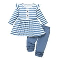 thumbnail image 1 of WIBACKER Toddler Girl Clothes Ruffle Long Sleeve Striped Print Tops and Pants 2PC Baby Girl Fall Winter Outfits Size (6M-3Y), 1 of 9
