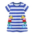 thumbnail image 1 of WIBACKER Toddler Girl Cotton Casual Dress Summer Short Sleeve Appliques Striped Tunic Playwear Shirt Dresses - Seahorse, 1 of 8