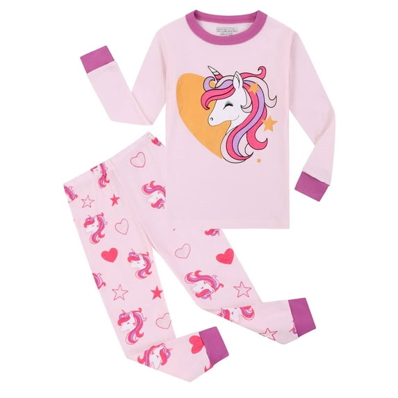 WIBACKER Toddler Little Girls 2-Piece Pajama Set, Unicorn Tops and Pants, Snug fit Cotton Sleepwear Pjs for Kids