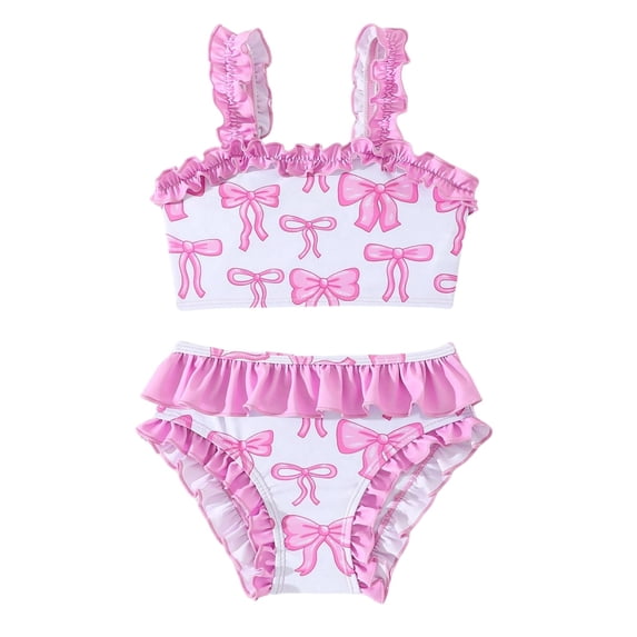WIBACKER Toddler Girls Bow Tie Ruffle Bikini Set Ruched Swimsuit 2 Piece Tankini Bathing Suit Beach Swimwear 4-5 Years