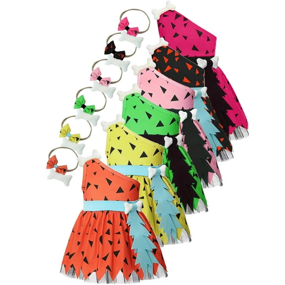 WIBACKER Toddler Girls Caveman Costume Historical Stone Age Cosplay Dress with Headband for Baby Girls Halloween Dress Up Party