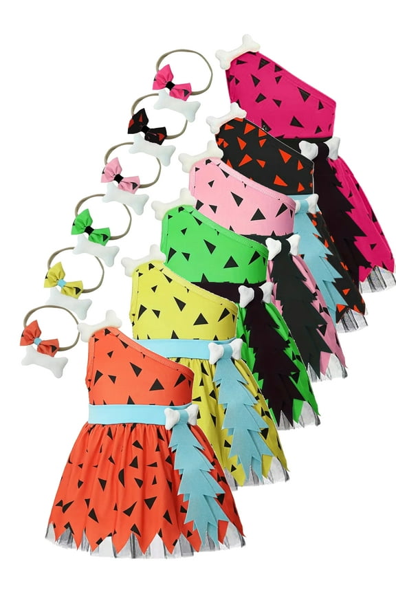 Toddler Girls Caveman Costume Historical Stone Age Cosplay Dress with Headband for Baby Girls Halloween Dress Up Party