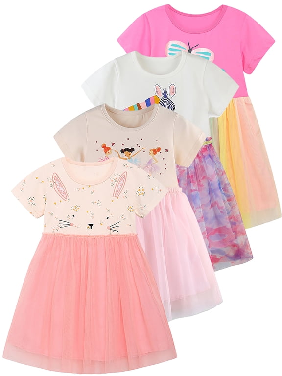 Toddler Girls Dresses Summer Short Sleeve Tutu Party Dress for Girl 2-7 Years Easter Gift - 1 Piece Rabbit