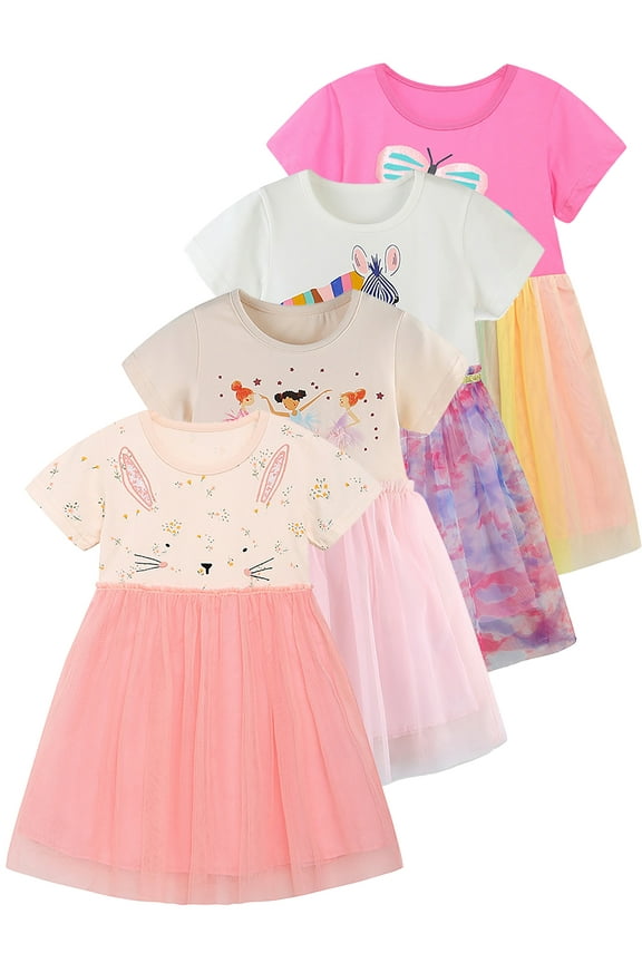 Toddler Girls Dresses Summer Short Sleeve Tutu Party Dress for Girl 2-7 Years Easter Gift - 1 Piece Rabbit