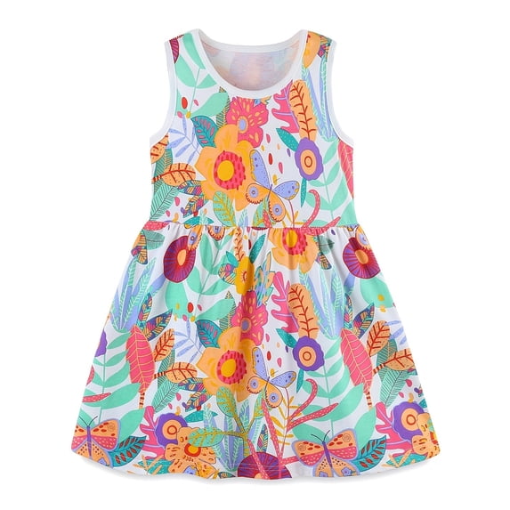 WIBACKER Toddler Girls Floral Summer Beach Sleeveless Dress Birthday Sundress Everyday Dresses for Kids