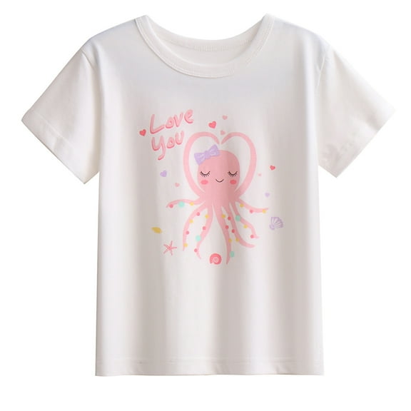 WIBACKER Toddler Girls Shirts Short-Sleeve Little Kids T-shirts Girls' Tops, Tees & Shirts Graphic Tee Age for 2-7 Years