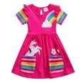 thumbnail image 1 of WIBACKER Toddler Kids Girl's Cotton Cartoon Rainbow Unicorn Dress Short Sleeve Casual Dresses-4T, 1 of 12