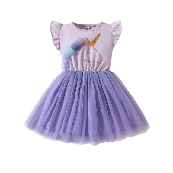 WIBACKER Toddler Kids Girls Unicorn Dress Short Sleeve Summer Casual Tutu Tulle Dresses