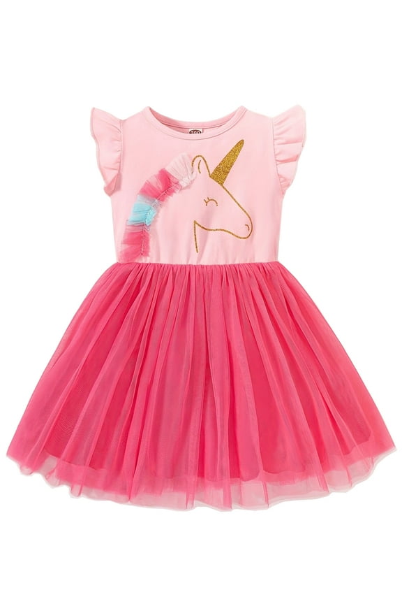 Toddler Kids Girls Unicorn Dress Short Sleeve Summer Casual Tutu Tulle Dresses