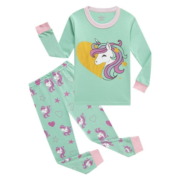 WIBACKER Toddler Kids Little Girls Cotton Long Sleeve Pjs Set Cartoon Unicorn Print 2-Pieces Daily Sleepwear