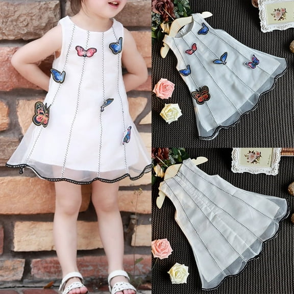 WIBACKER Toddler Kids Little Girls Sleeveless Butterfly Embroidery Princess Dress Lace Sundress, 4T