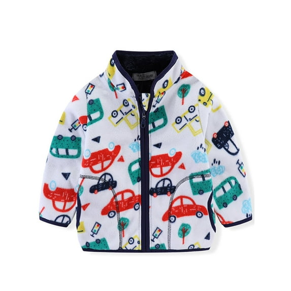 WIBACKER Toddler Kids Polar Fleece Warm Jacket Baby Boys Autumn Winter Zip Coat Stand Collar Outerwear - Car