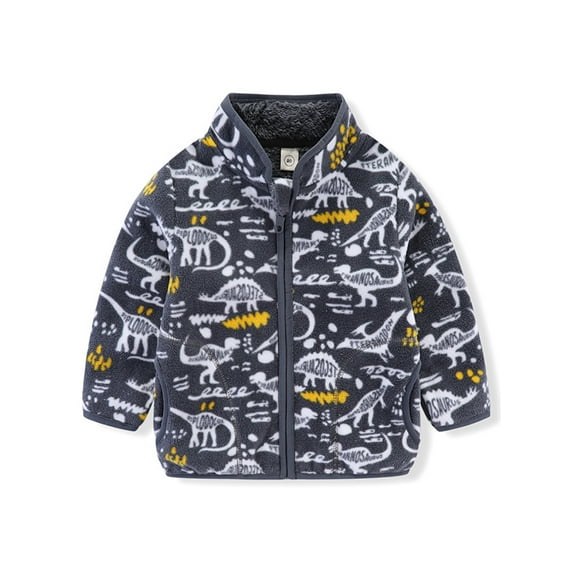 WIBACKER Toddler Kids Polar Fleece Warm Jacket Baby Boys Autumn Winter Zip Coat Stand Collar Outerwear - Dinosaur