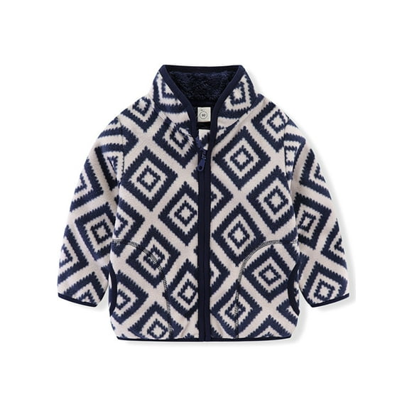 WIBACKER Toddler Kids Polar Fleece Warm Jacket Baby Boys Autumn Winter Zip Coat Stand Collar Outerwear - Geometry