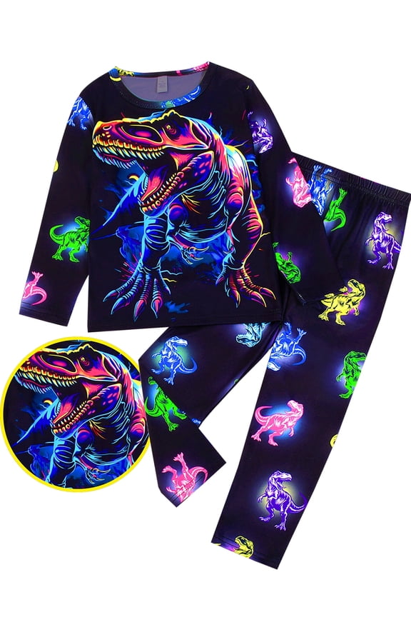 Toddler Little Boys Pajamas Cozy Long Sleeves & Pants 2-Piece PJ Set Kid Sleepwear Size 3-8 Years, Dinosaur