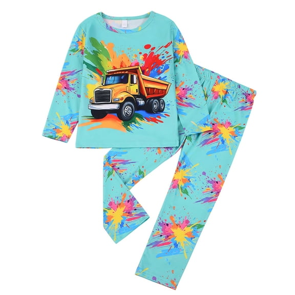 WIBACKER Toddler Little Boys Pajamas Cozy Long Sleeves & Pants 2-Piece PJ Set Kid Sleepwear Size 3-8 Years, Truck
