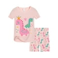thumbnail image 1 of WIBACKER Toddler & Little Girls Viscose Pajamas Cute Dinosaur Rib Knit Tee & Shorts PJ Spring Summer Set Kid Size 3-9 Years, 1 of 9