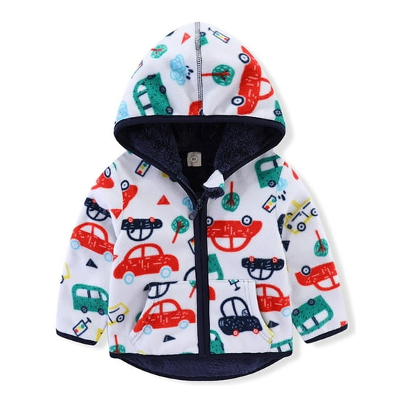 WIBACKER Toddler Polar Fleece Jacket Hooded Baby Boys Autumn Winter Long Sleeve Thick Warm Outerwear - Car