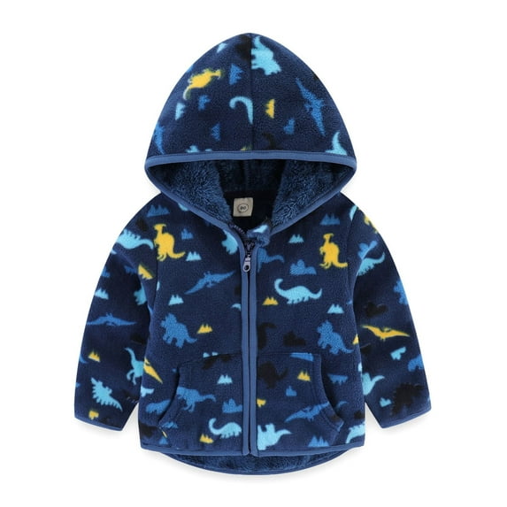 WIBACKER Toddler Polar Fleece Jacket Hooded Baby Boys Autumn Winter Long Sleeve Thick Warm Outerwear - Dinosaur