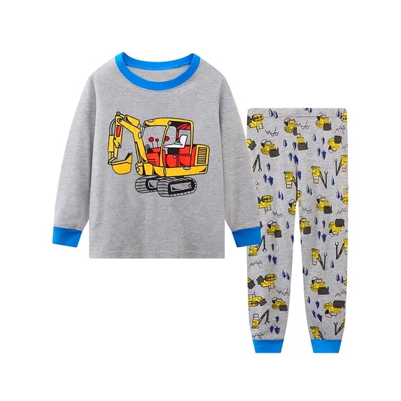 WIBACKER Toddler and Little Boys 2-Piece Cotton Pajamas Long Sleeve Fall Winter PJ Set Kid Excavator Sleepwear