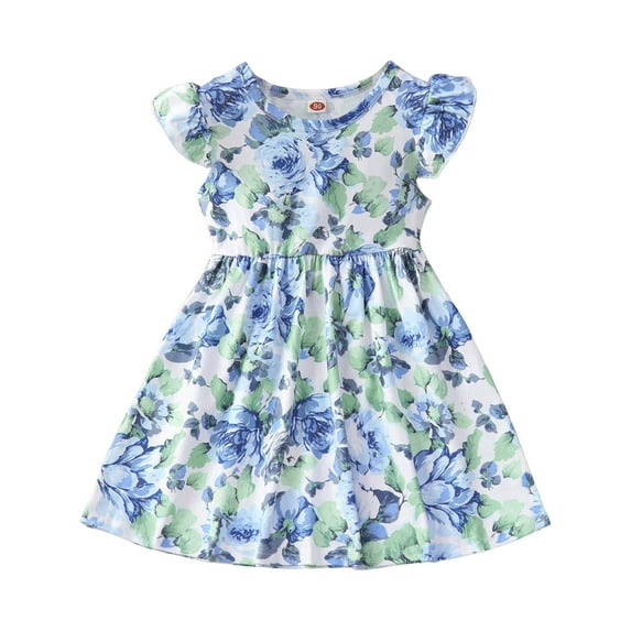 WIBACKER Toddler and Little Girl Floral Skater Dress Ruffle Sleeve Priness A-line Sundress 1-6 Years