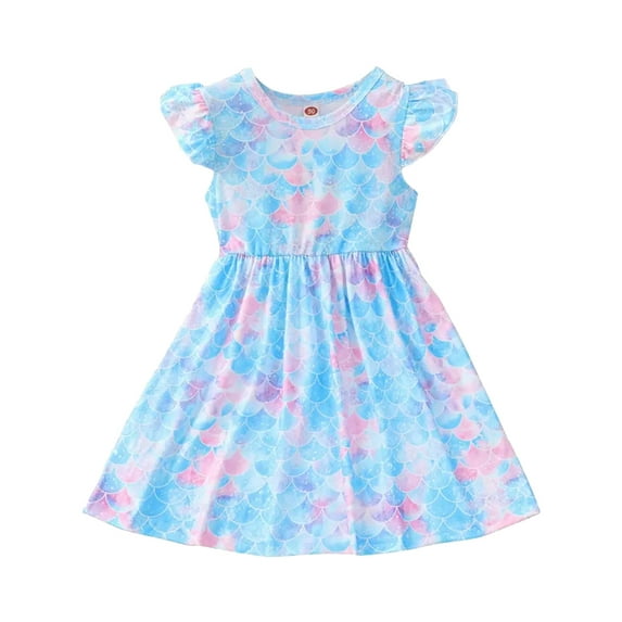 WIBACKER Toddler and Little Girl Mermaid Scale Skater Dress Ruffle Sleeve Priness A-line Sundress 1-6 Years