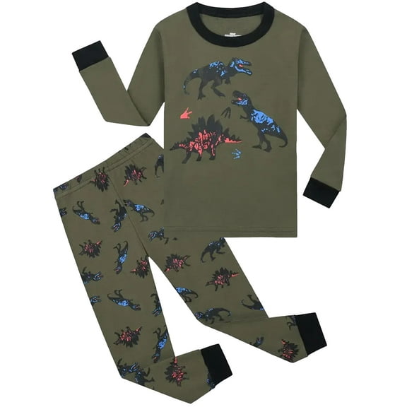 WIBACKER Toddlers and Kids' Snug-Fit 100% Cotton Pajama Sleepwear Sets Long Sleeve Dinosaur Pjs Size 3-8T