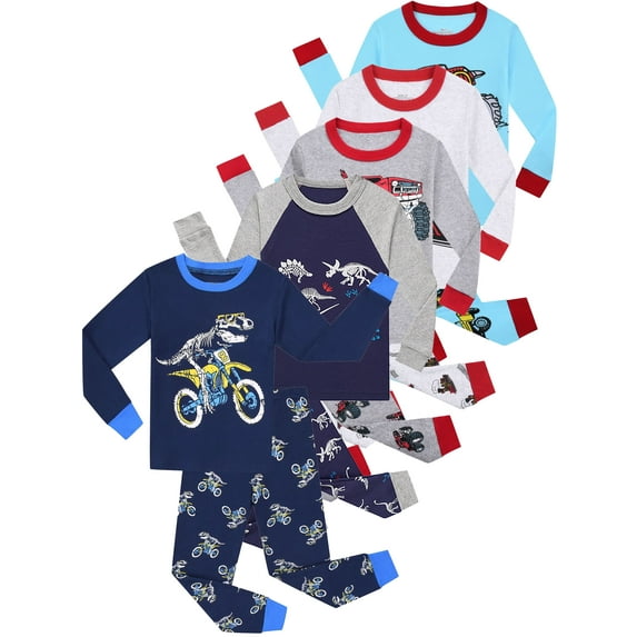 WIBACKER Toddlers and Little Boys Snug-Fit 100% Cotton Pajama Sleepwear Sets Kids Long Sleeve Dinosaur Pjs Size 3-8T